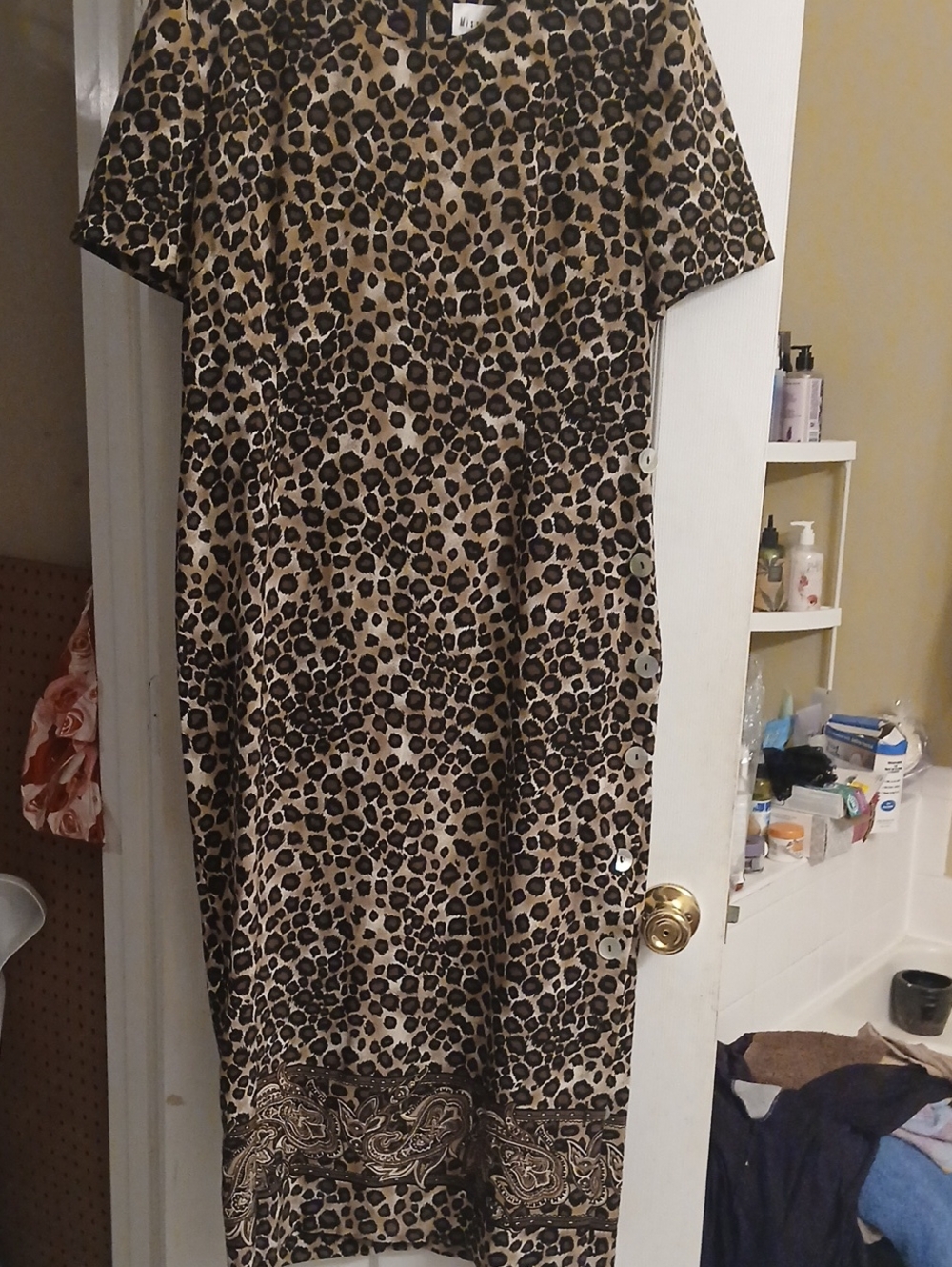 Animal Print Short-Sleeve Women's Dress in Brown